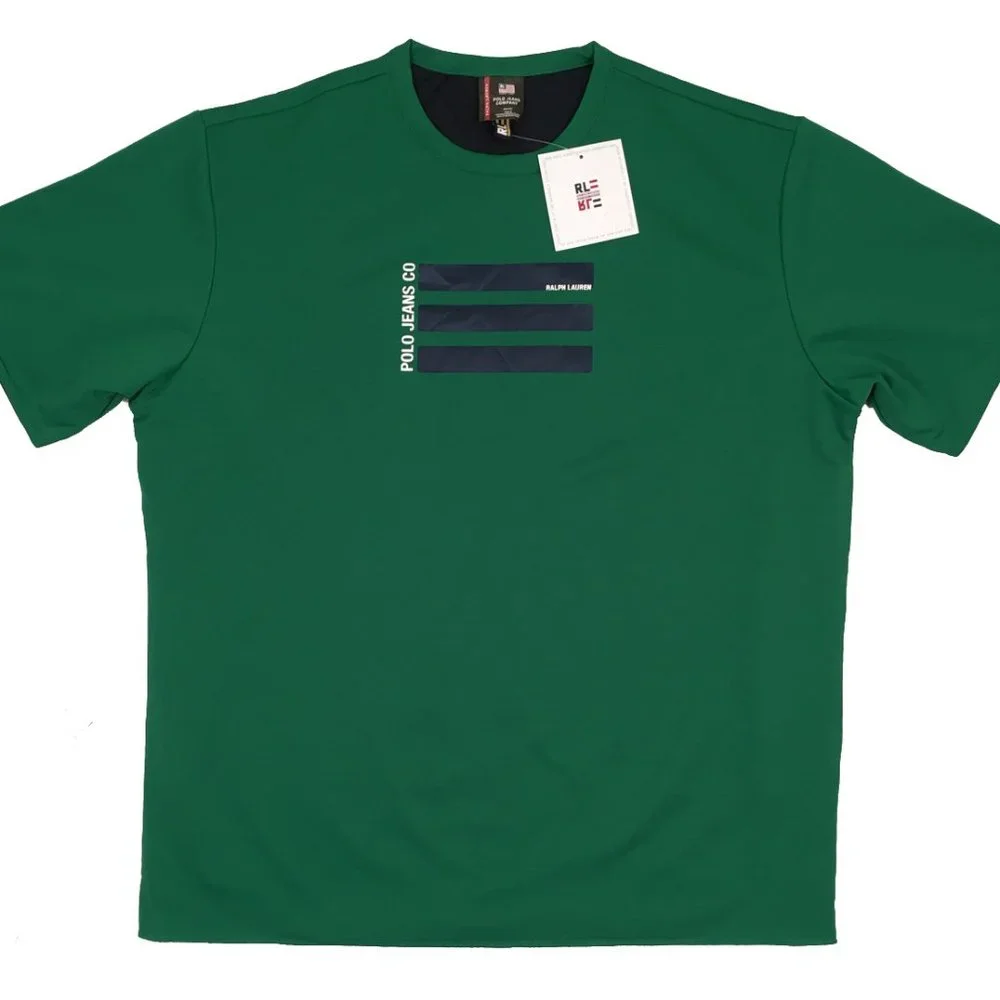 NEW Vintage Ralph Lauren Polo Jeans Co Reversible T Shirt Navy Mesh & Green Poly